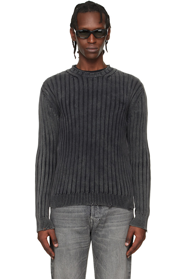 

Off-White Свитер с круглым вырезом из трикотажа в рубчик серого цвета с рисунком в виде стрелок