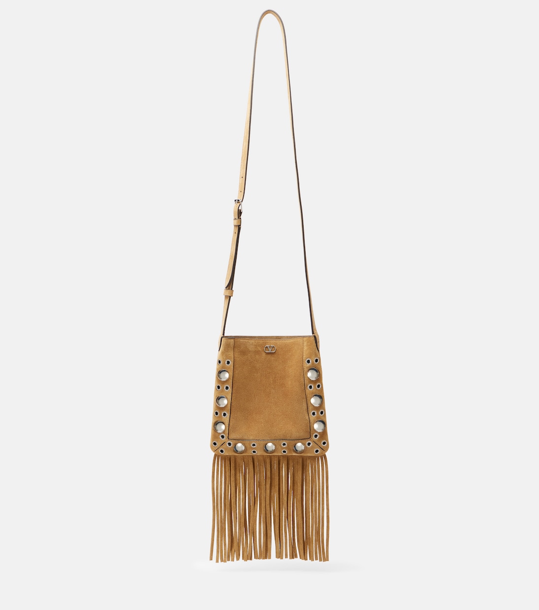 

Сумка через плечо Nellcôte VLogo из замши с шипами Valentino Garavani, Havana Beige