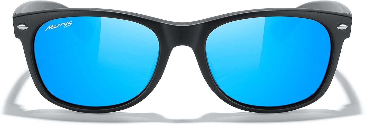 

Солнцезащитные очки MERRY'S Polarized Unisex Shades для мужчин и женщин, винтажные поляризованные солнцезащитные очки с зеркальными линзами, Matte Black Frame/Blue Mirror Lens