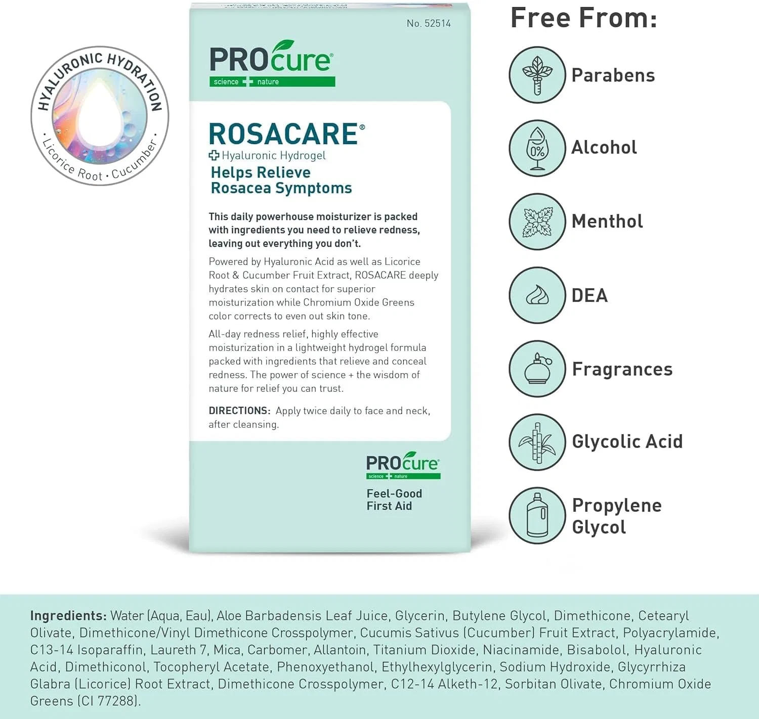 Маска для лица Procure — Гель для лица Rosacare Hydrogel с гиалуроновой кислотой 2 упаковки, 113.4 г — фото 2
