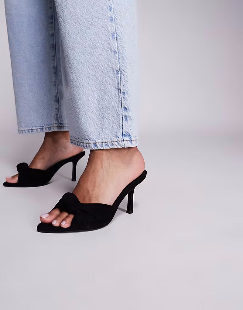 Мюли Nemo на высоком каблуке с узелковой отделкой из черной замши ASOS DESIGN
