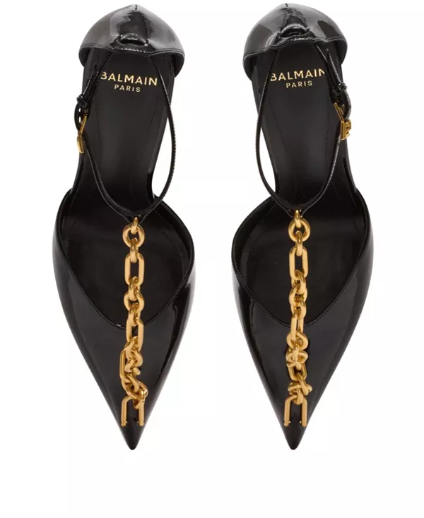 Женские лакированные туфли-лодочки на шпильке с острым носком. Balmain, черный — фото 3
