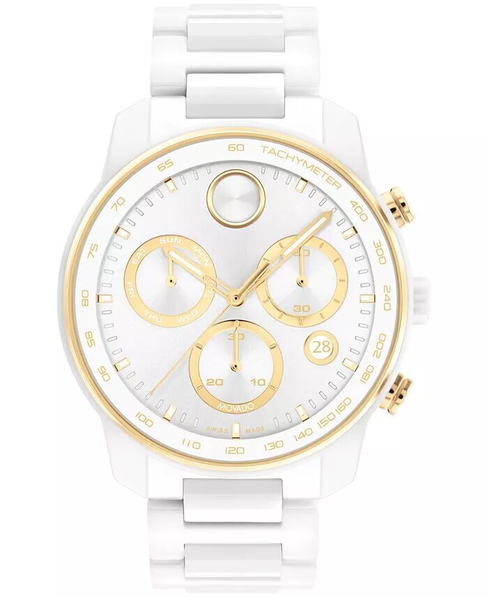 

Мужские часы Bold Verso Swiss Quartz Chrono, белые керамические часы, 44 мм Movado, белый
