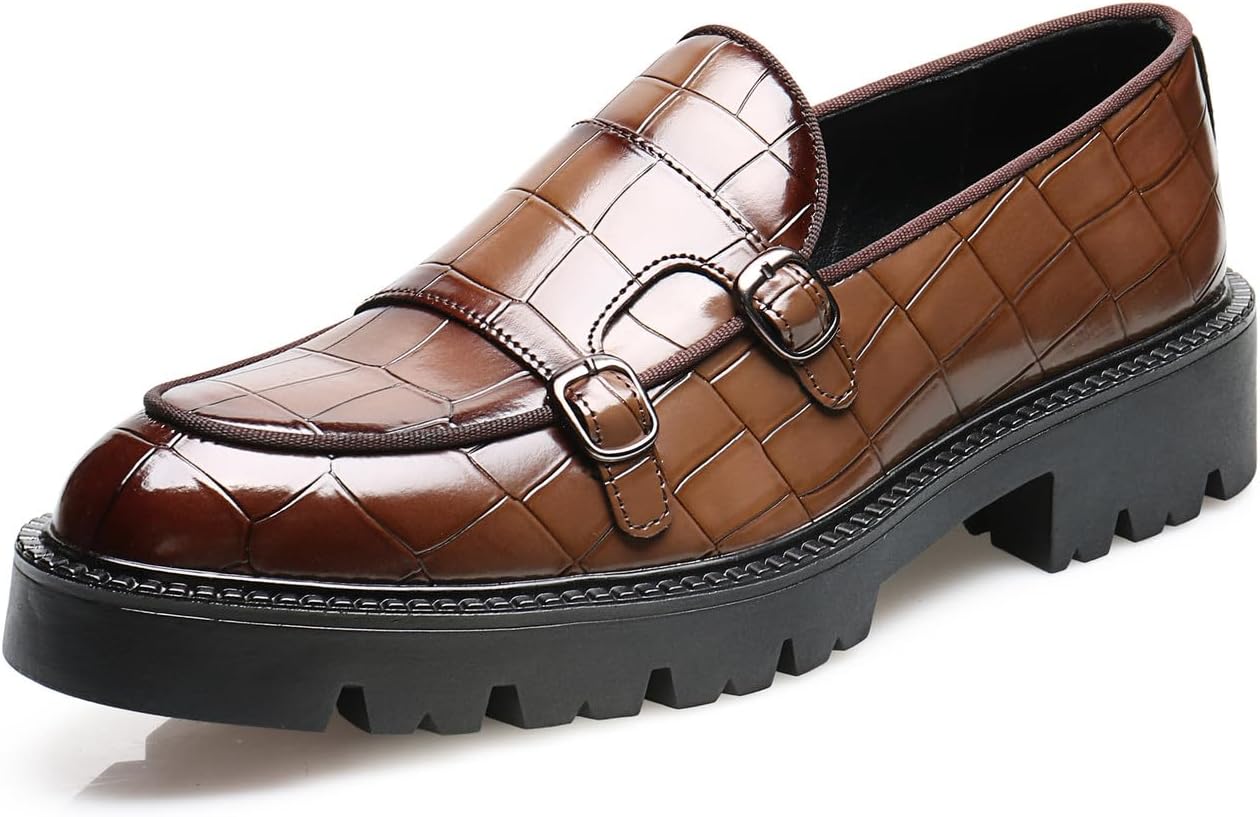 

Мужские лоферы Santimon Loafers, повседневные, на каблуке, без шнурков, из лакированной кожи, с узором «шотландка», пенни-лоферы, смокинг, туксо, свадебные мокасины, официальная обувь для бизнеса и выпускного, коричневый