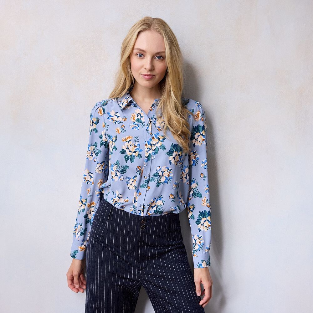 

Рубашка с воротником на пуговицах и воротником Petite LC Lauren Conrad, цвет Blue Blooming