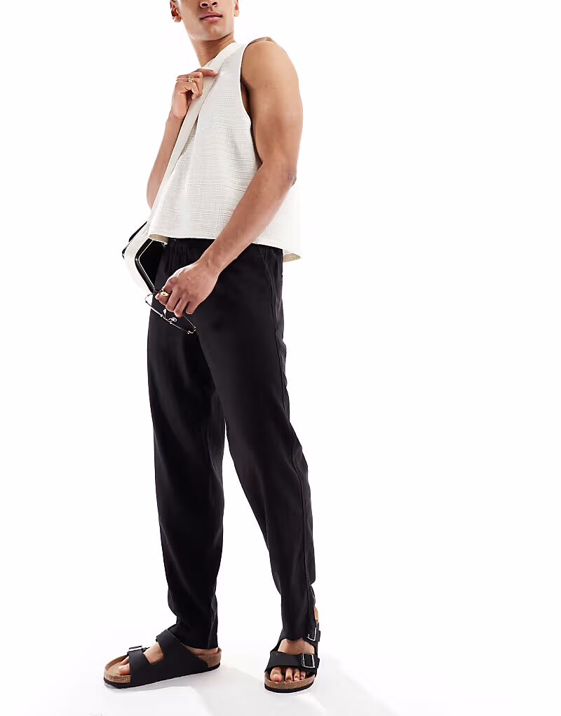 

Свободные брюки из потертого льна черного цвета Threadbare