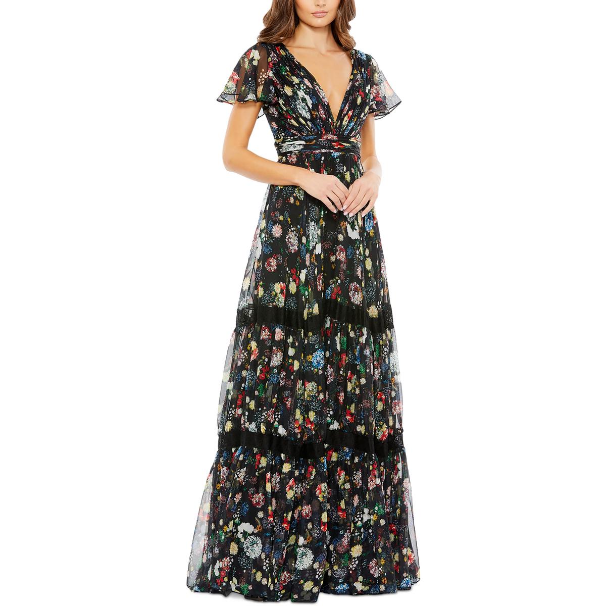 

Женское шифоновое платье макси с цветочным принтом Mac Duggal, цвет black multi