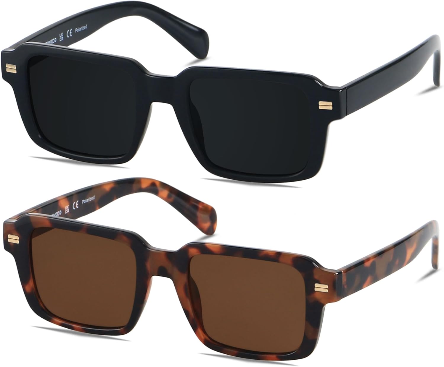 

Солнцезащитные очки ANDWOOD в стиле ретро 70-х и 80-х годов, квадратные, поляризованные, для женщин и мужчин, винтажные прямоугольные, (2pack Polarized) Black + Tortoise