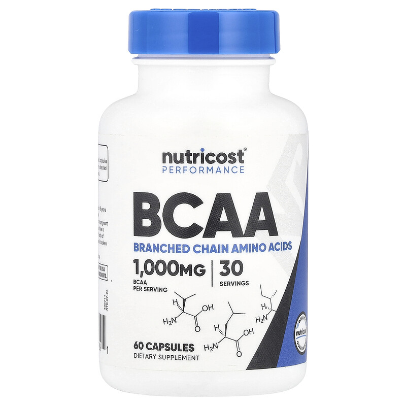 

Nutricost, BCAA, 1000 мг, 60 капсул (500 мг на капсулу)
