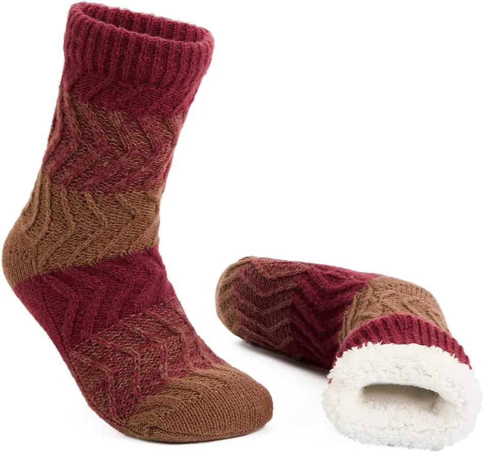 

Мужские теплые уютные носки-тапочки с подошвой против скольжения LEMZONE, зимние носки с мягкой флисовой подкладкой, подарки на Рождество, красный/коричневый