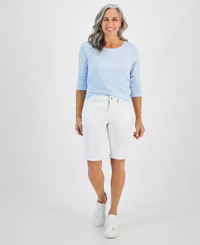 

Укороченные джинсовые шорты бермуды с рваным краем Petite Style & Co, белый