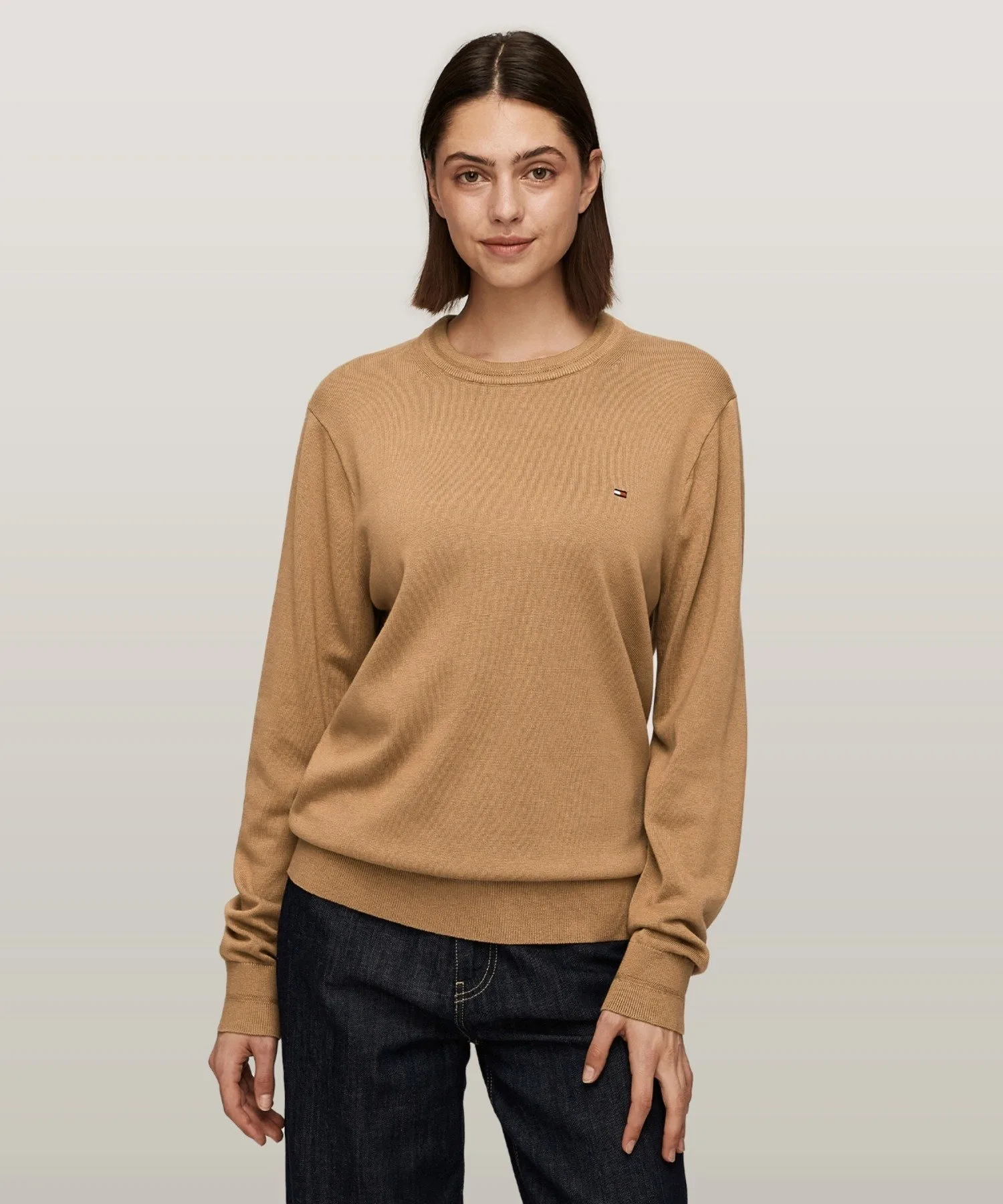 Вязаный свитер с круглым вырезом из смеси хлопка и шелка TOMMY HILFIGER, Beige RBC