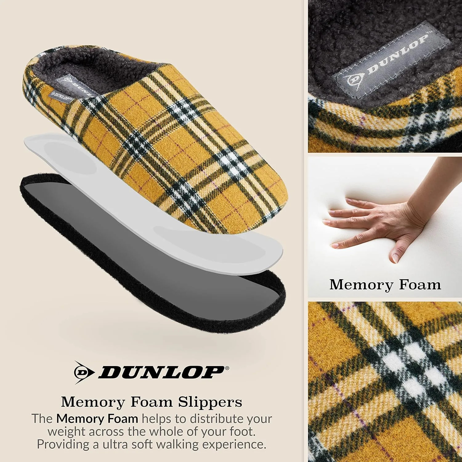 Мужские тапочки Dunlop с подкладкой и нескользящей подошвой из пеноматериала с эффектом памяти, желтый/серый — фото 4