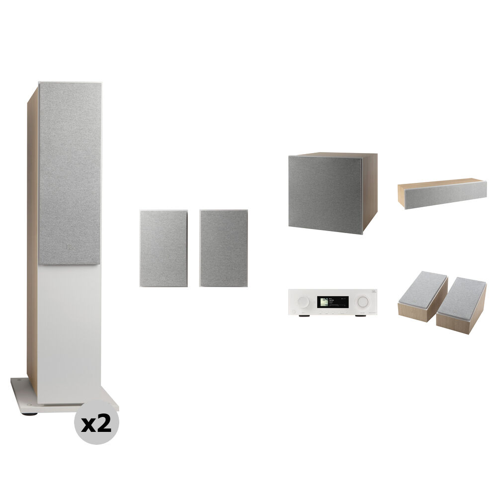 

Комплект из 7.2-канального A/V-ресивера JBL MA710 и акустических систем Atmos Surround Sound 5.1.2 (латте/белый)