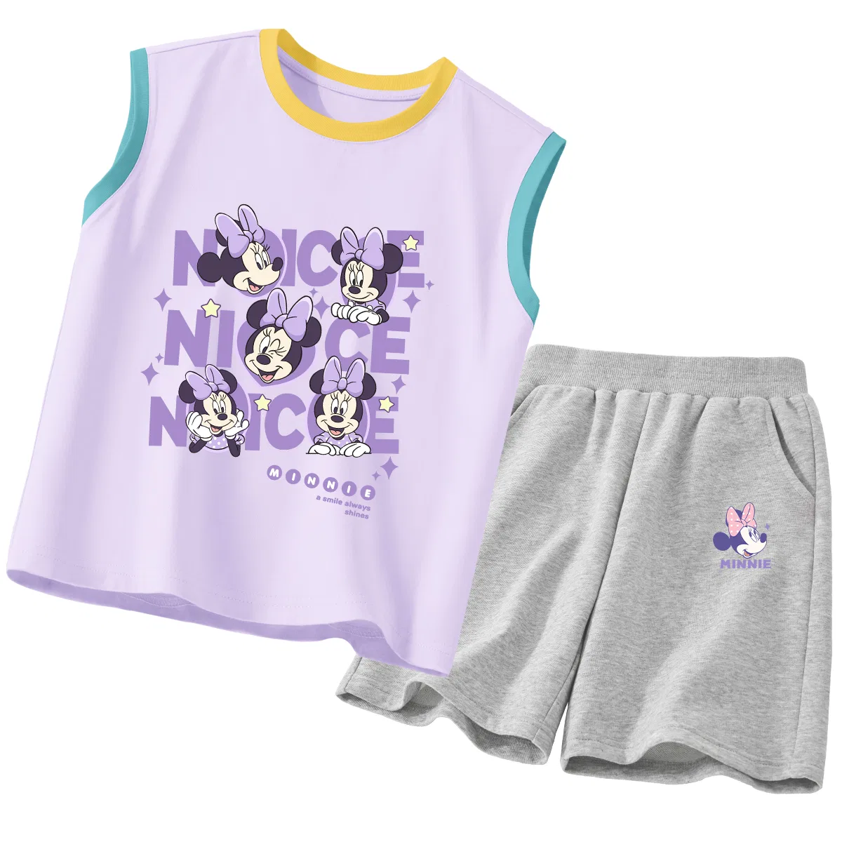 Детский костюм Casual Sportswear с круглым вырезом Disney, Di Floral Minnie Yellow Purple+Di Knot K Black — фото 3