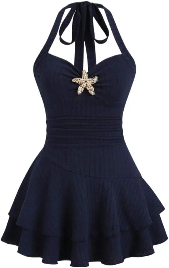 Женское мини-платье на запах с рюшами, Navy Blue