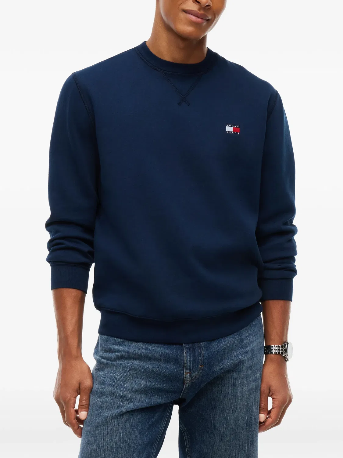 Свитер с круглым вырезом и нашивкой с логотипом Tommy Hilfiger, синий — фото 3