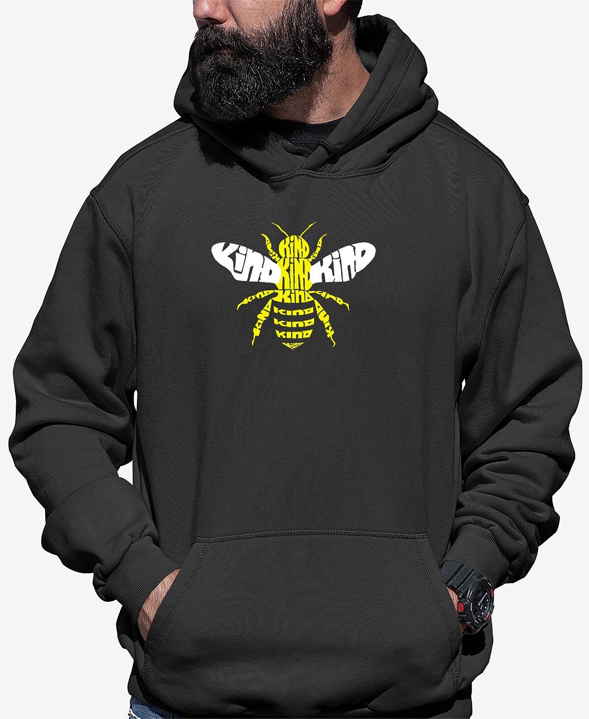 

Мужская толстовка с капюшоном bee kind word art LA Pop Art, темно-серый