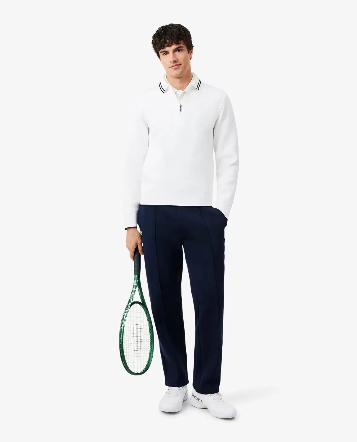 Теннисная кофта Lacoste Heritage с молнией и воротником-поло, мужская, Blanco — фото 4