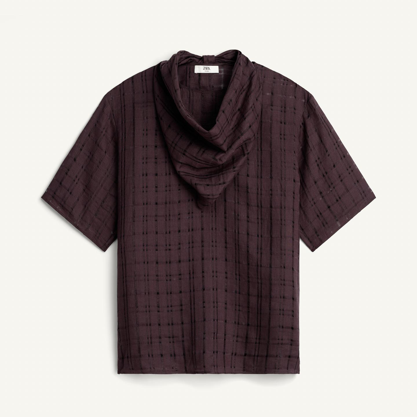 

Рубашка Zara Textured 100% Linen Shirt With Scarf, темно-баклажановый