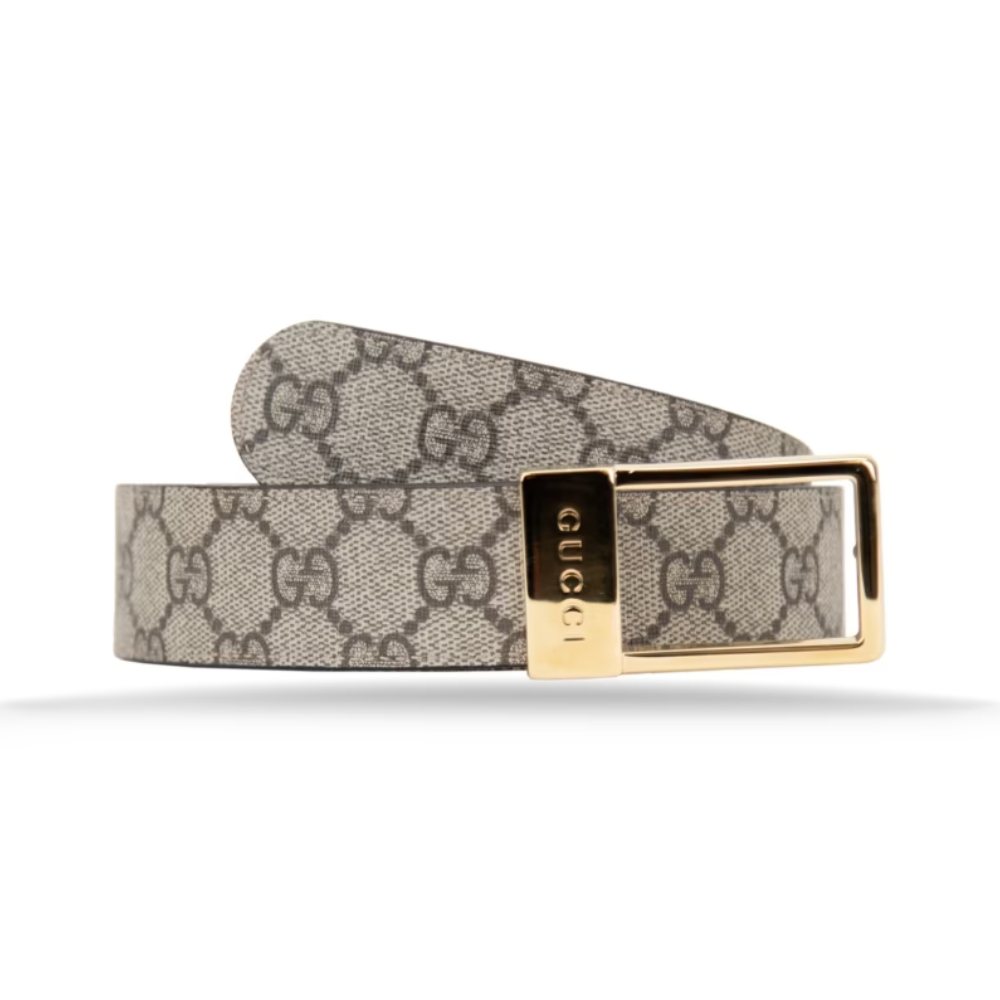 

Ремень кожаный Gucci с логотипом и прямоугольной пряжкой, бежевый