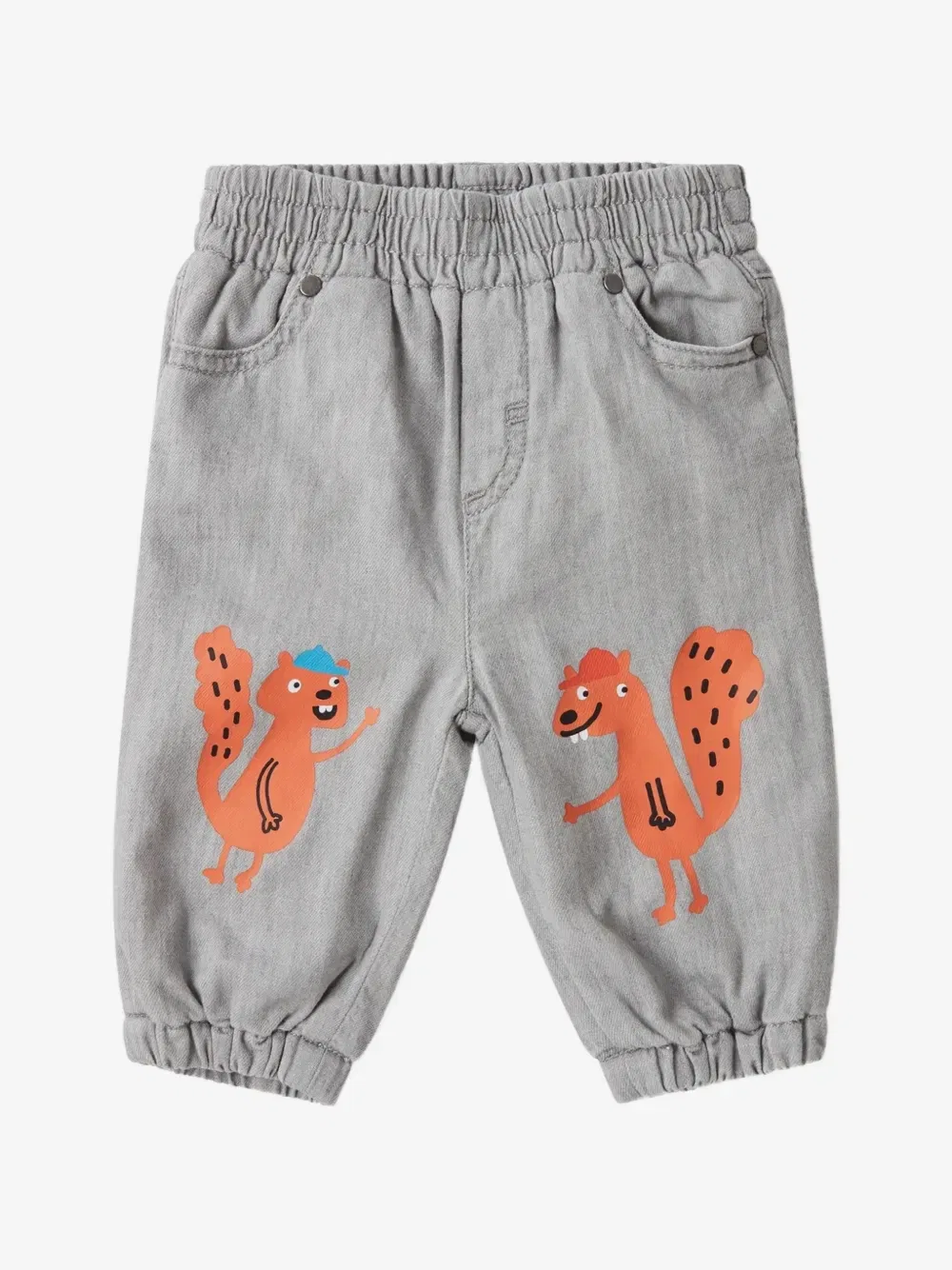 Джинсы с эластичным поясом и принтом в виде белки Stella McCartney Kids, серый