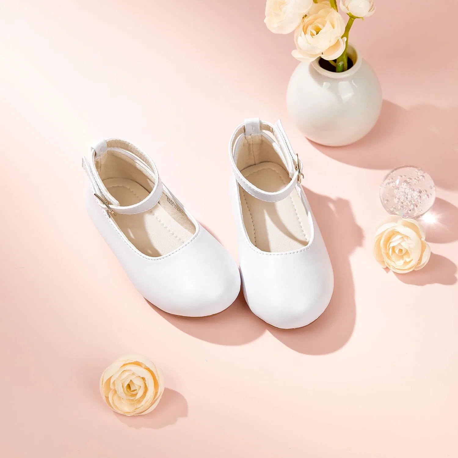 Детские туфли-балетки для девочек с блестками PHIRAMIN, White Faux Leather — фото 3
