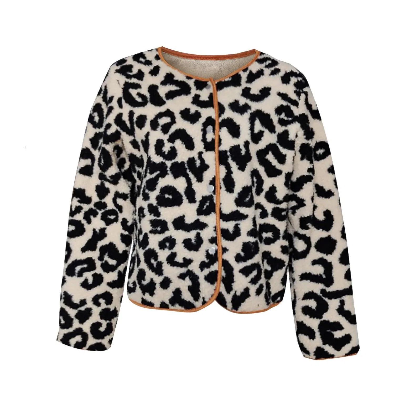 Женское пальто с принтом леопарда Womens Sherpa Fleece Lined Button Down Leopard Print Coat Warm Fluffy Winter Coat, Beige