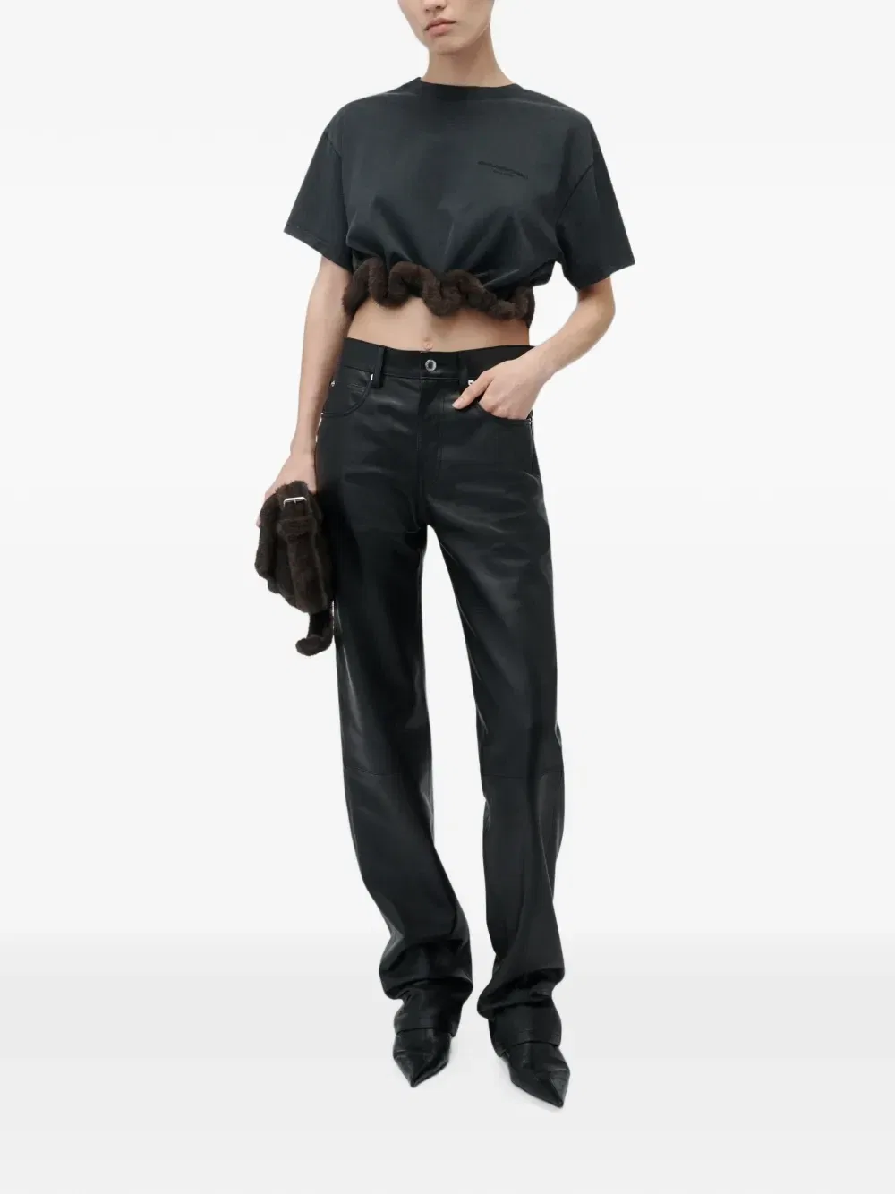 Футболка с короткими рукавами и отделкой из искусственного меха Alexander Wang, черный — фото 2
