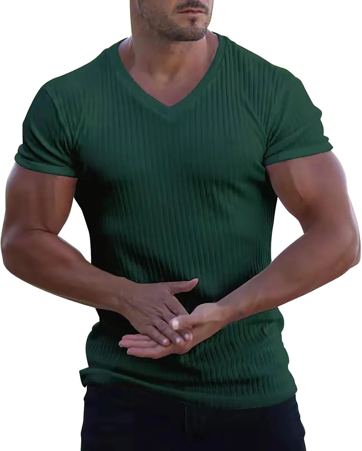 Мужская футболка с V-образным вырезом Ribbed Knit, Green