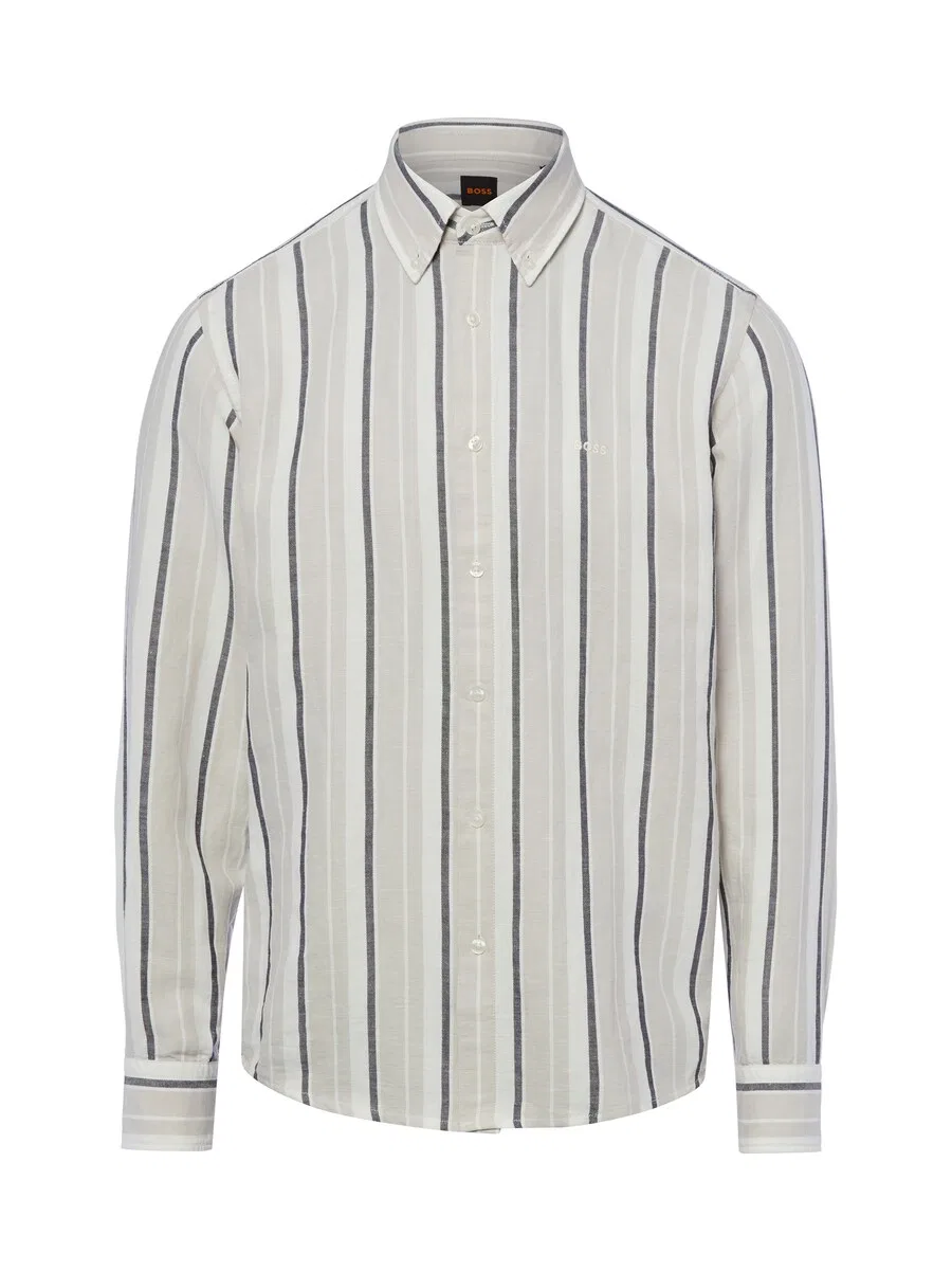 Рубашка BOSS Regular fit Button Up Shirt 'Ricoplus' бежевого и темно-бежевого цвета