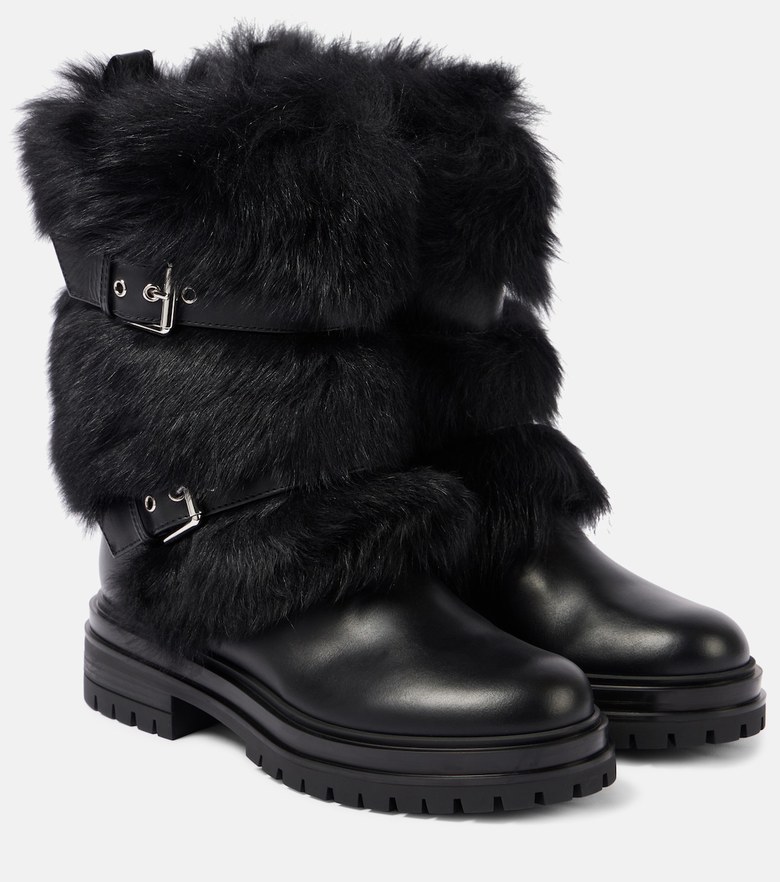 Байкерские ботинки Maverick из кожи и овчины Gianvito Rossi, Black+Black