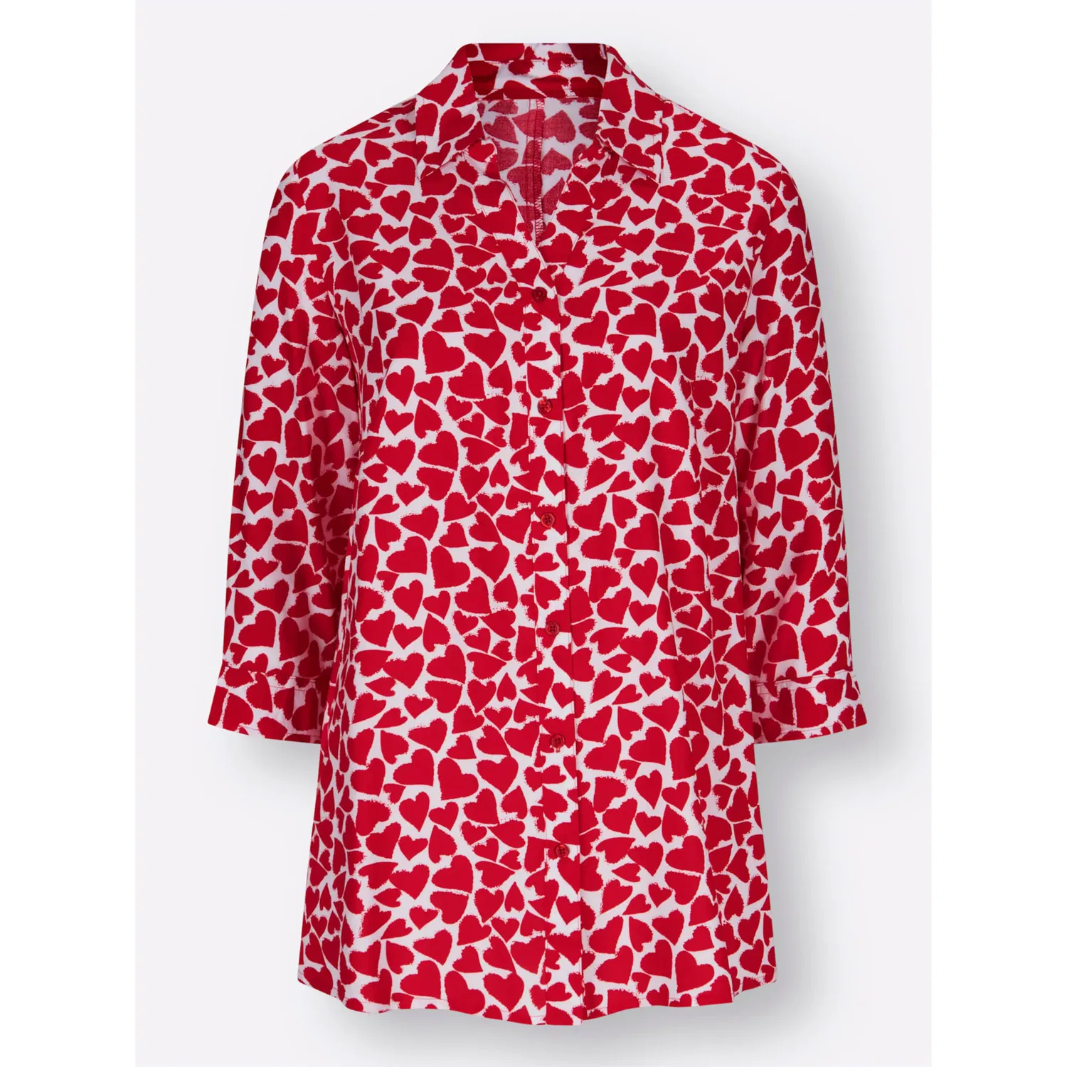Женская удлиненная блуза с принтом Classic Basics, White-Red Patterned — фото 4