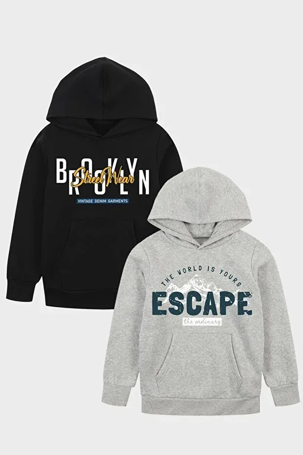 Детский комплект свитшотов для мальчиков с капюшоном Brooklyn Escape Ya Ko Kids, Black-Gray