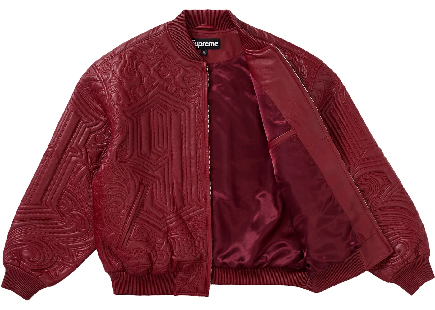 Мужская куртка из кожи с вышивкой Mister Cartoon Supreme, Burgundy — фото 2