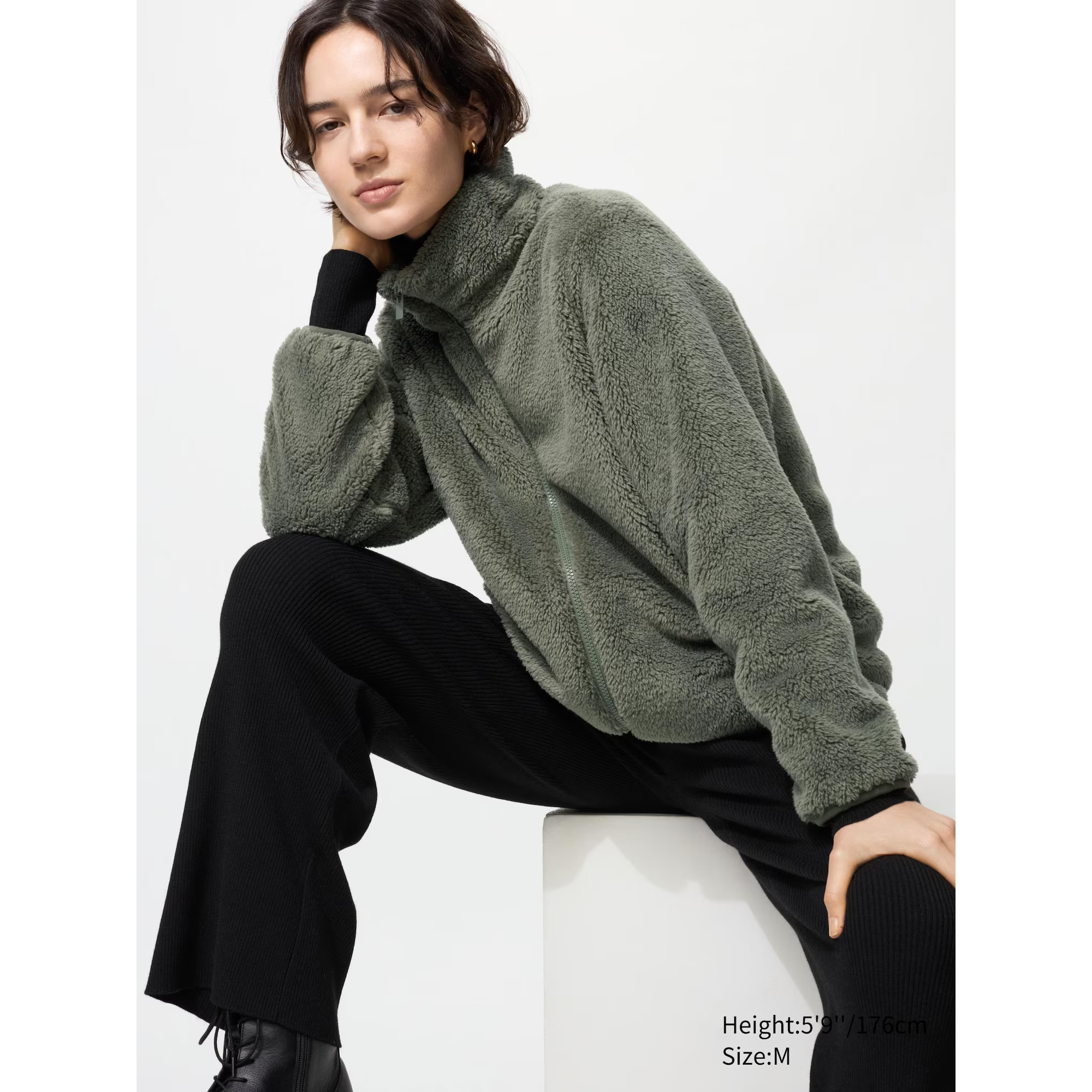 

Пушистая флисовая куртка на молнии Uniqlo, 54 зеленый