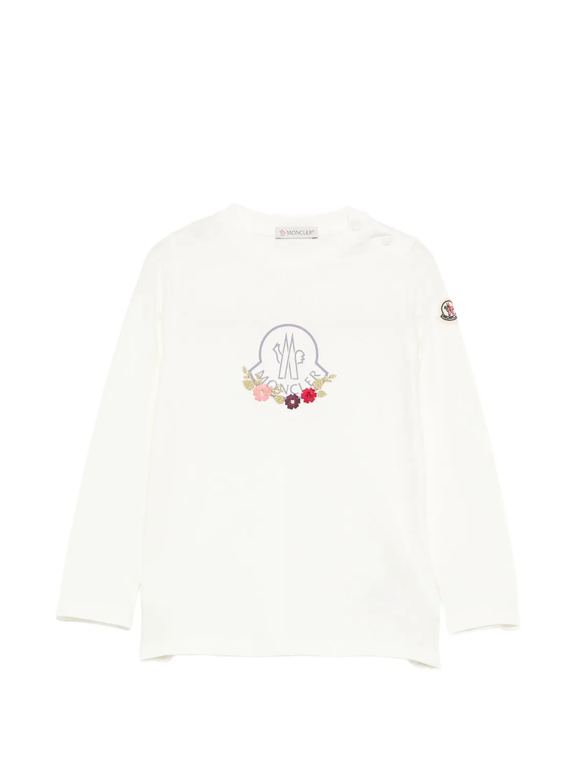 Футболка с цветочной вышивкой и логотипом Moncler Enfant, белый