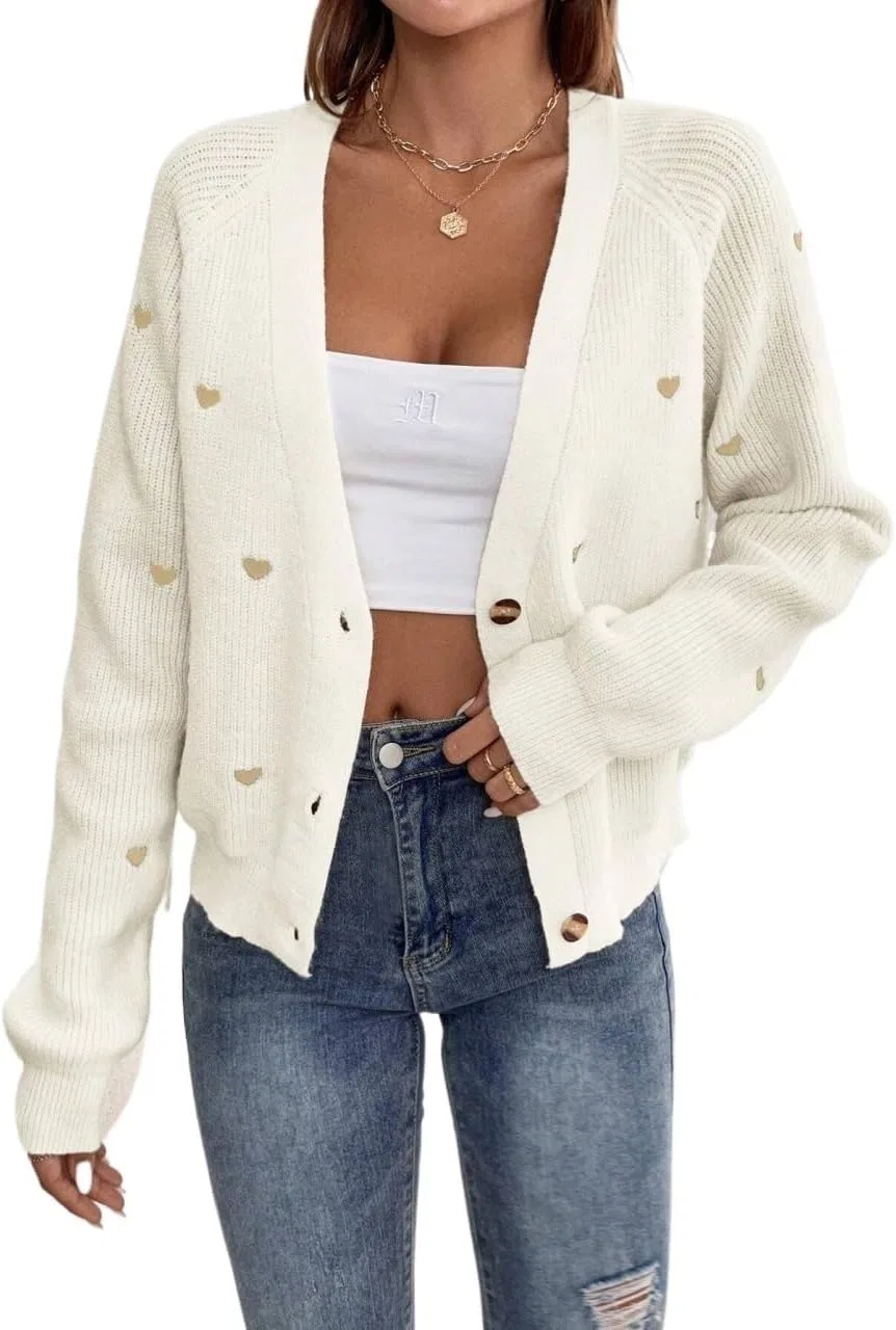 Женский кардиган с длинным рукавом, модель Fall Long Sleeve Button Down, белый