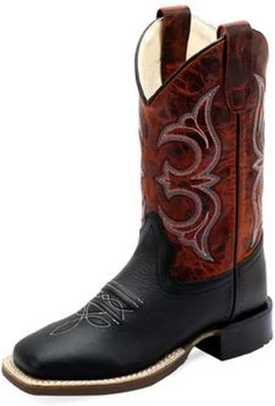 Детские ботинки с широким квадратным носком Broad Square Toe Old West Boots, Black Foot/Burnt Red Shaft