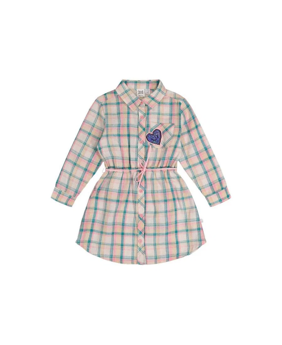 Платье-рубашка с поясом Ivy Kids Deux par Deux, Plaid Green And Pink