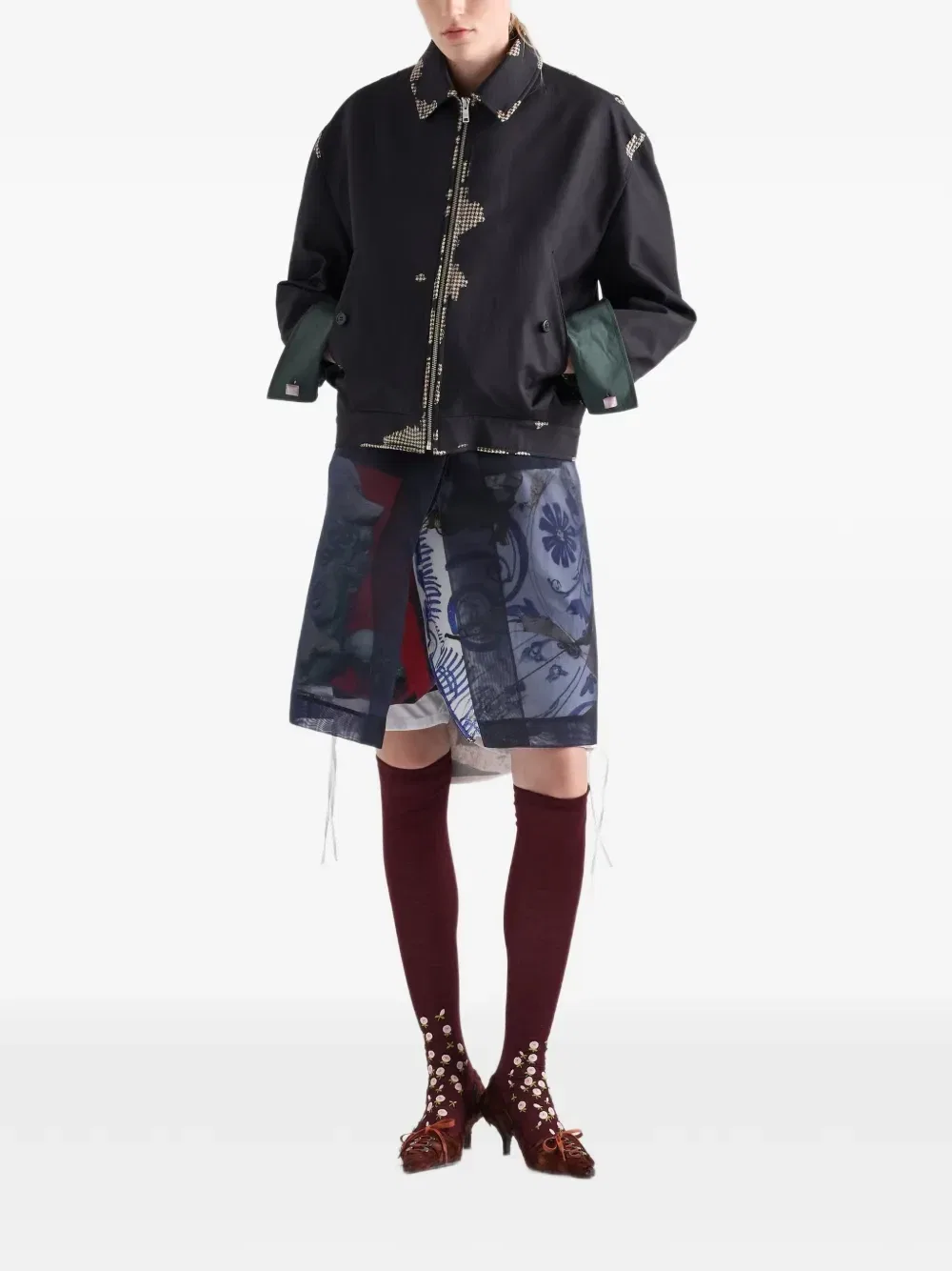 Куртка из кожи и ткани "гусиная лапка" Prada, черный — фото 2