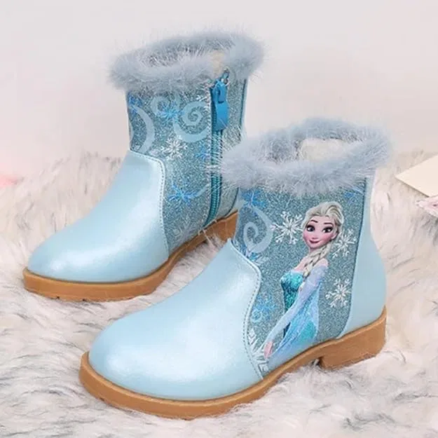 Детские зимние ботинки для девочек с принтом Frosty Princess, голубые, Blue — фото 3