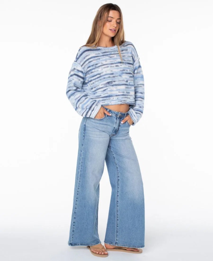 Свитер укороченный женский с полосатым принтом Swell Season Striped Roxy, Dutch Blue — фото 2