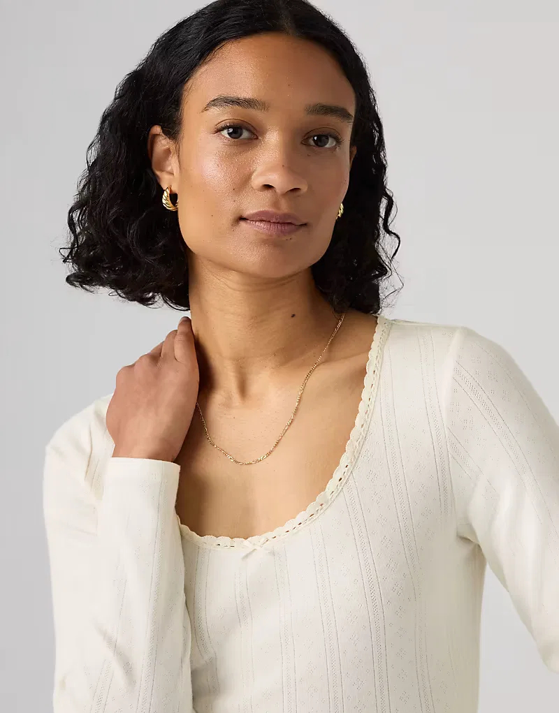 Топ ажурный с длинными рукавами Dry Goods Pointelle Lace LS Levi's, silver heath/белый — фото 3