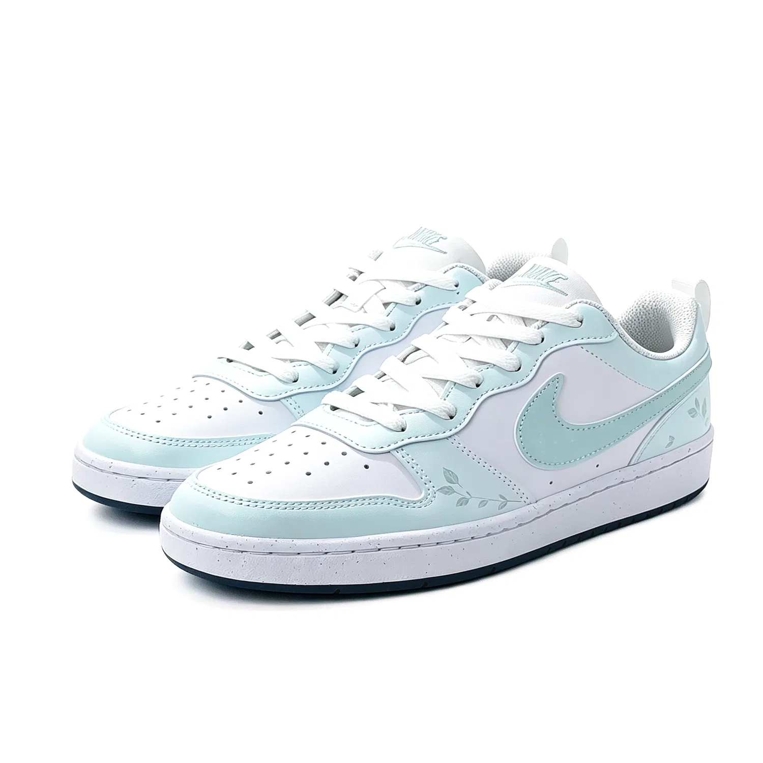 Детские кроссовки с цветочным принтом Nike Court Borough, White Light Green — фото 4