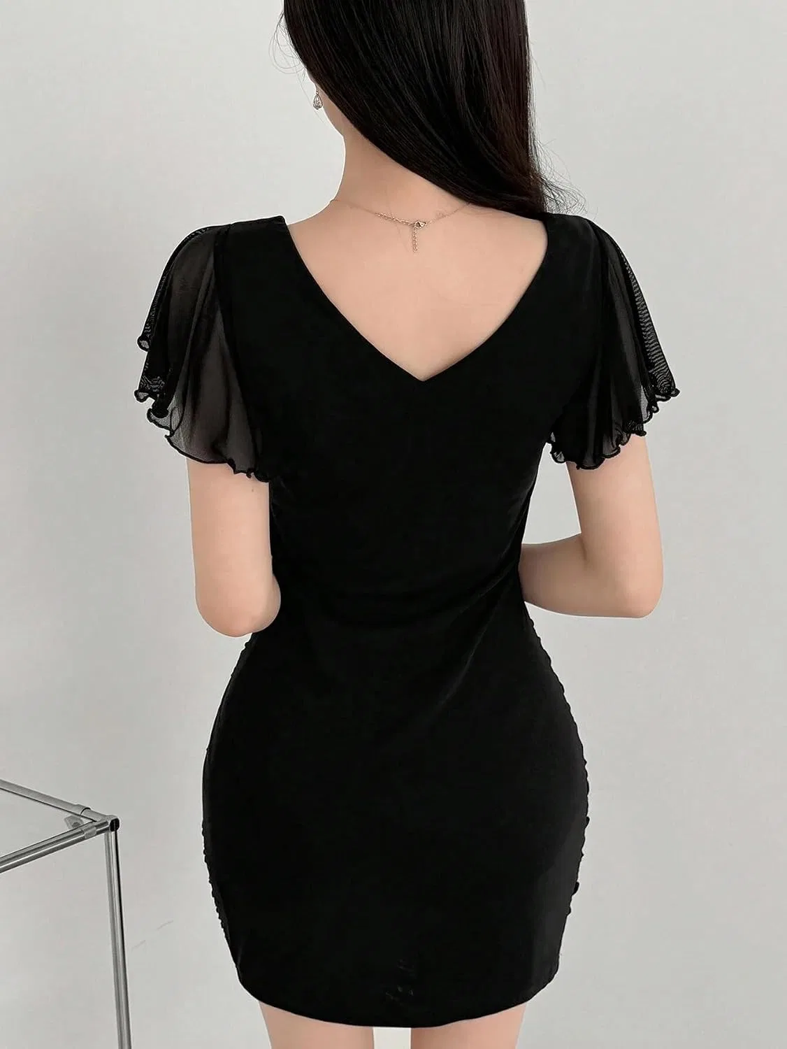 Женское облегающее платье с запахом из сетки Bodycon, Black — фото 2
