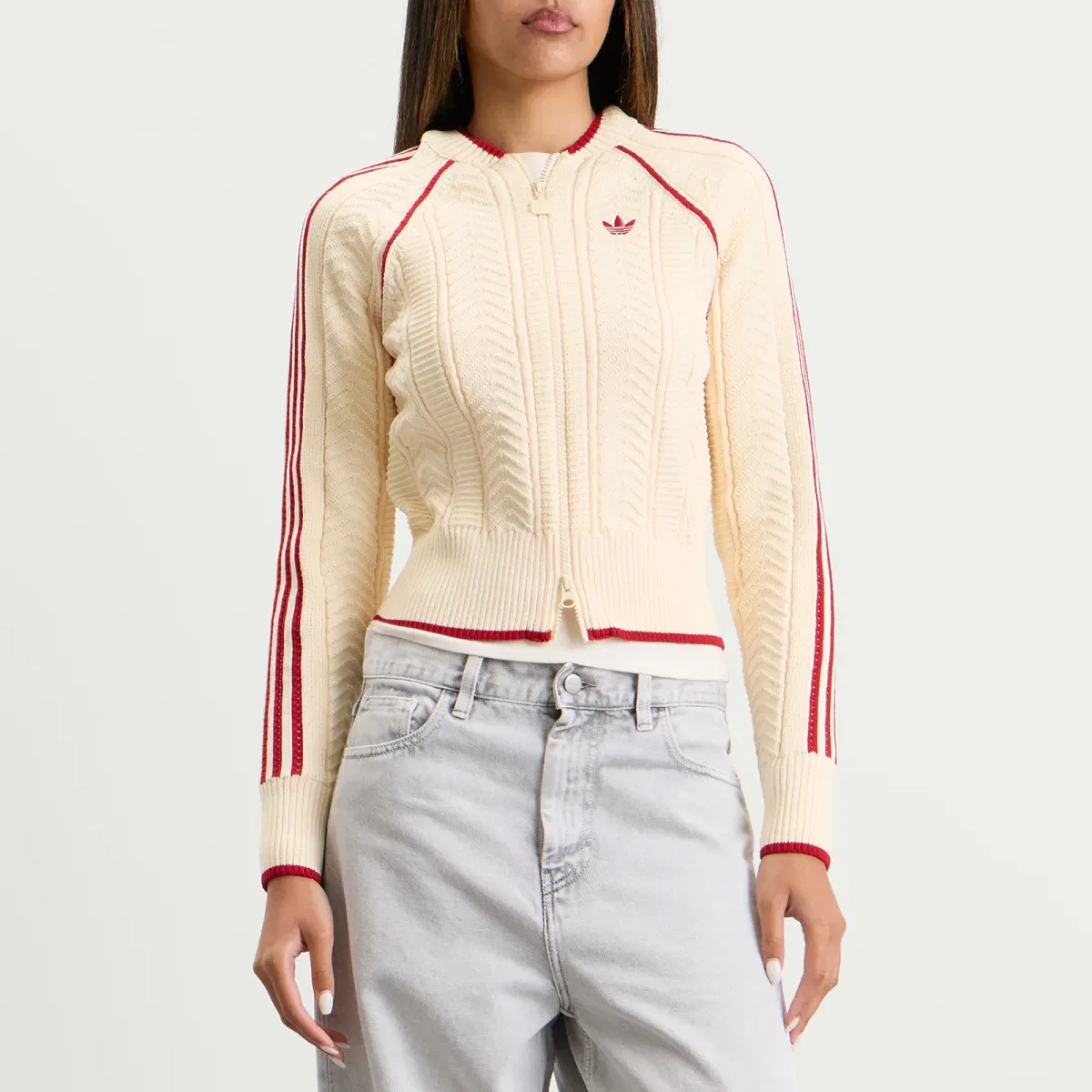 Женская куртка-трак с вязаным кружевом Sst Track Top Adidas, Warm Vanilla & Team Victory Red — фото 2