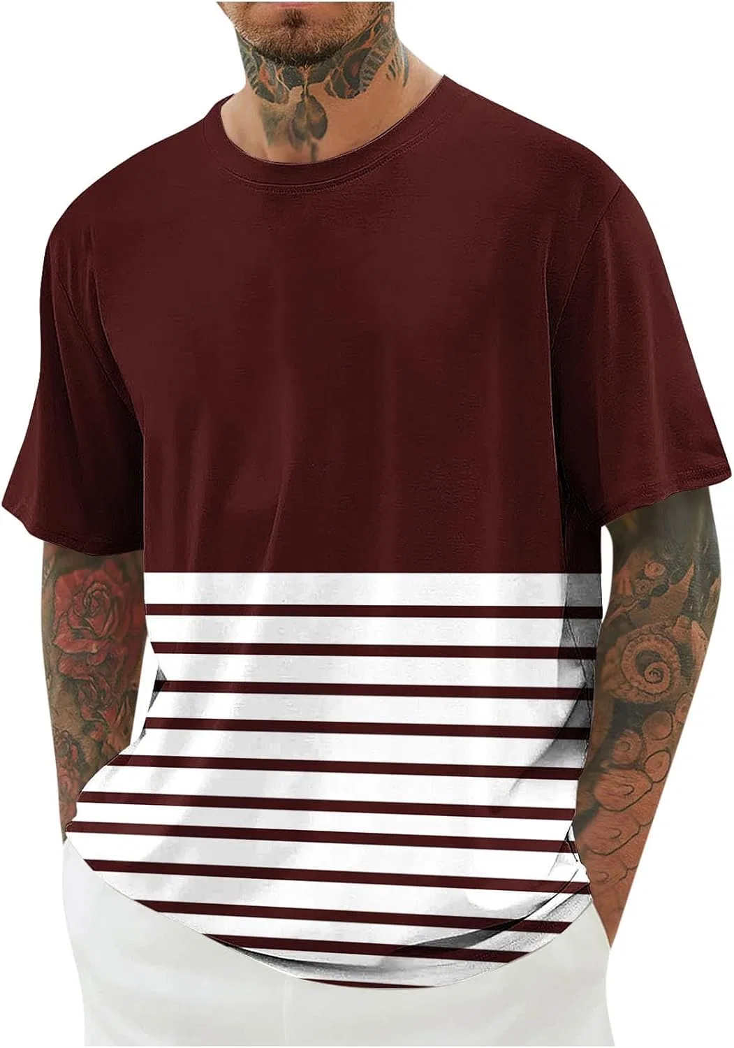 Мужская футболка оверсайз с цветными блоками Summer Beach Tee Tops, Wine