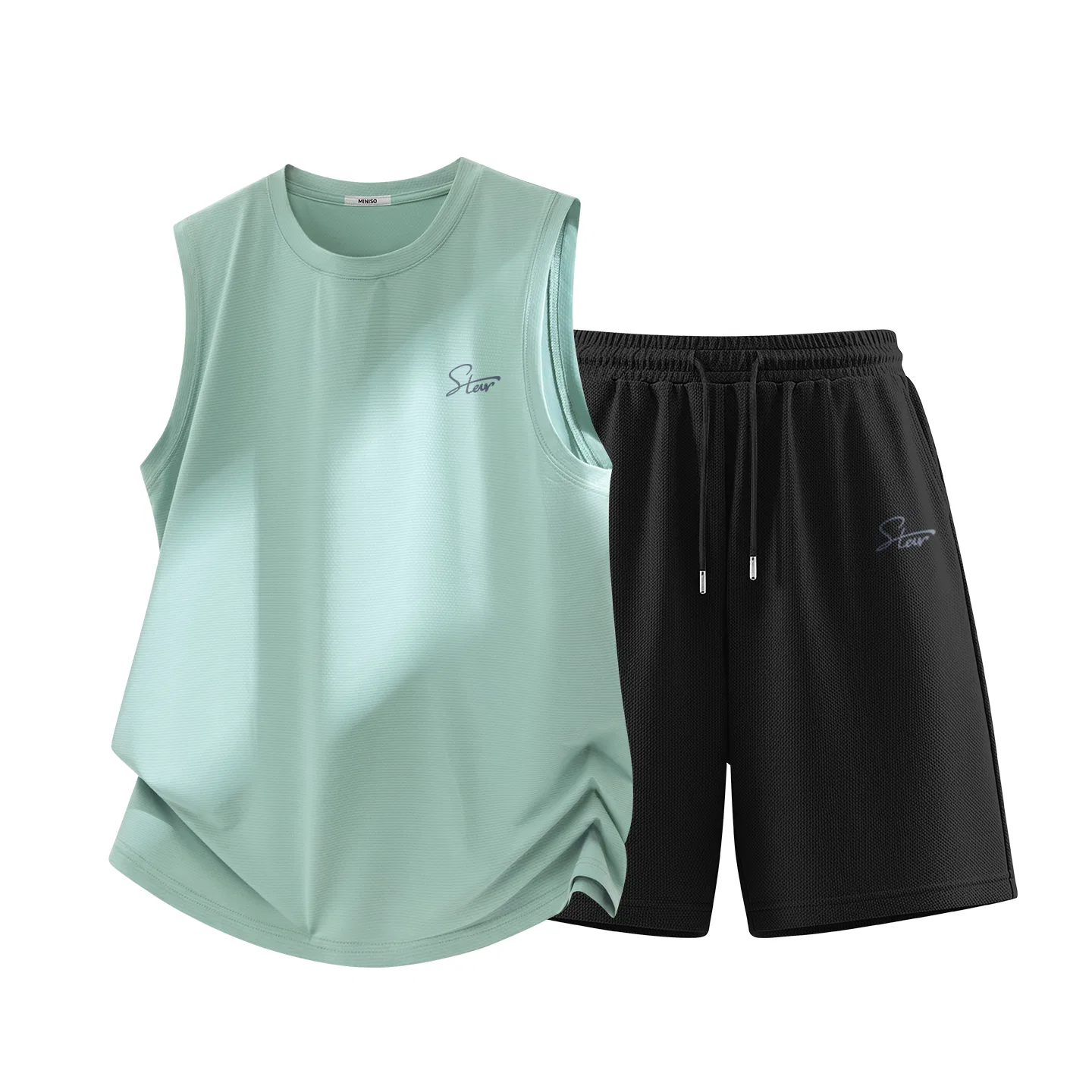Детский комплект спортивной одежды с принтом MINISO, Aqua Green+Black