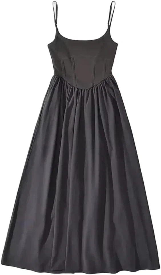 Женское платье миди с плиссировкой A-силуэта, Dark Gray